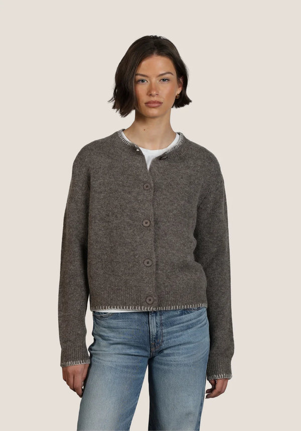 Classic Crewneck Cardigan With Blanket Stitch