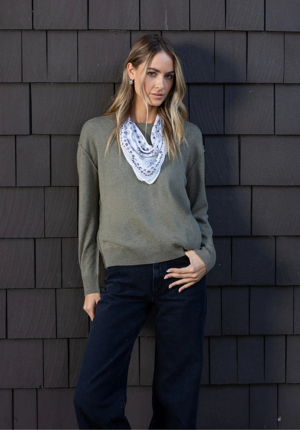 Parker Cashmere Blend Crew Sweater - Melange Olive
