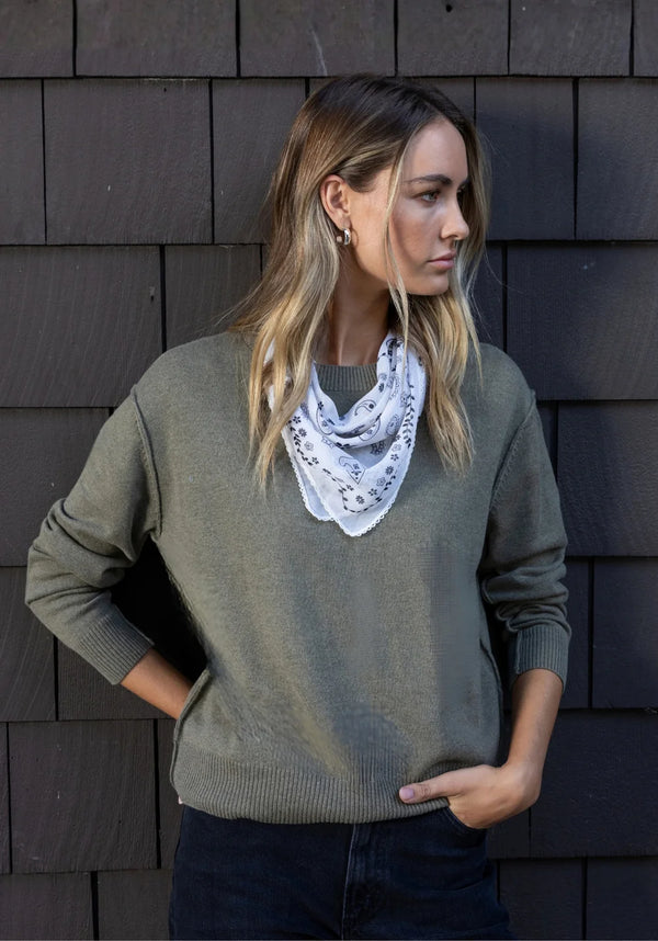 Parker Cashmere Blend Crew Sweater - Melange Olive