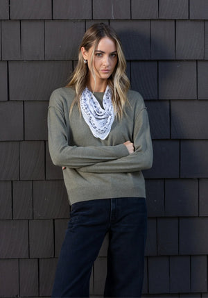 Parker Cashmere Blend Crew Sweater - Melange Olive
