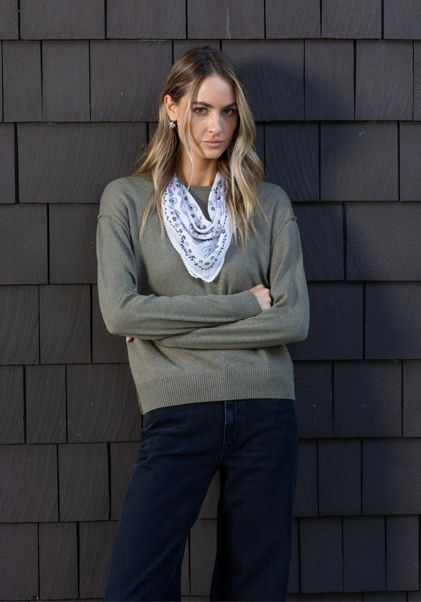 Parker Cashmere Blend Crew Sweater - Melange Olive