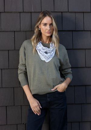Parker Cashmere Blend Crew Sweater - Melange Olive