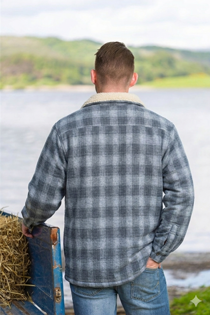 Fleece Lined Flannel Collar Shirt - Navy