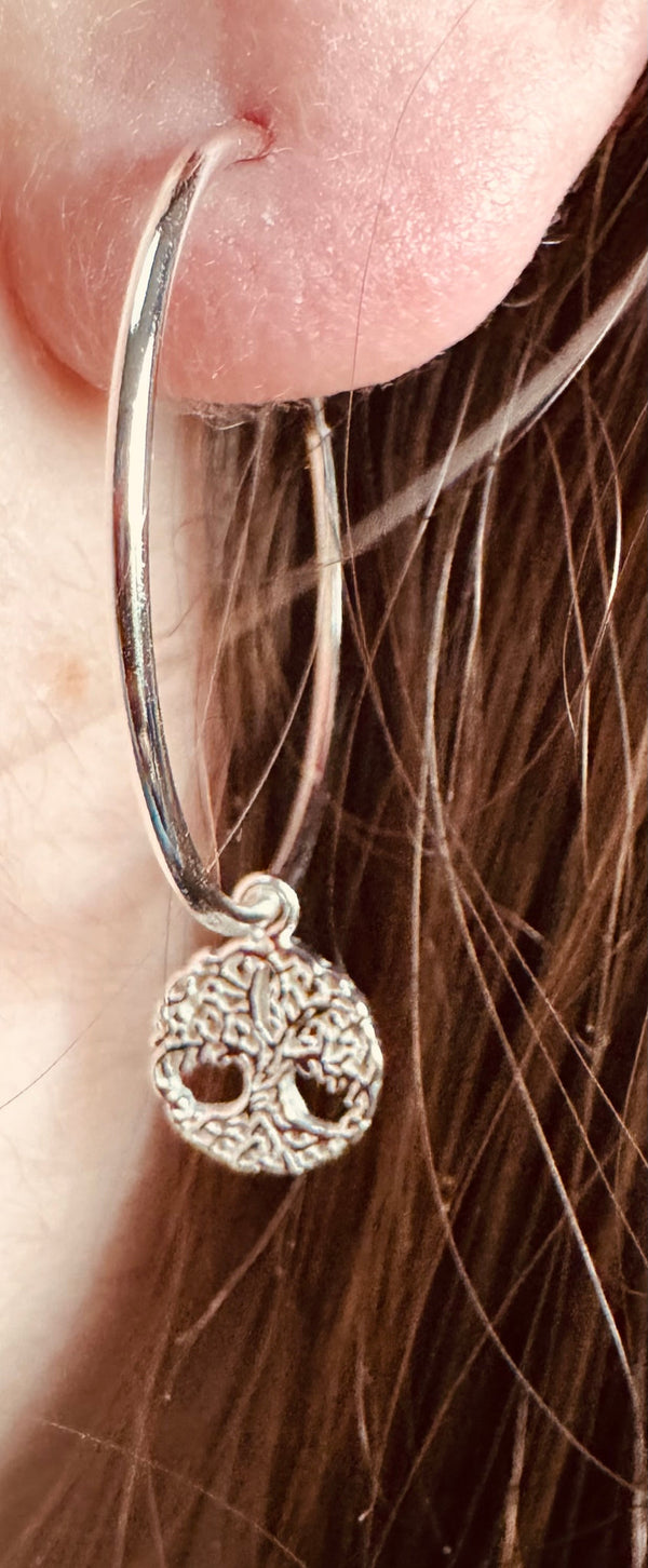 Sterling Silver Tree Of Life Hoop Earrings