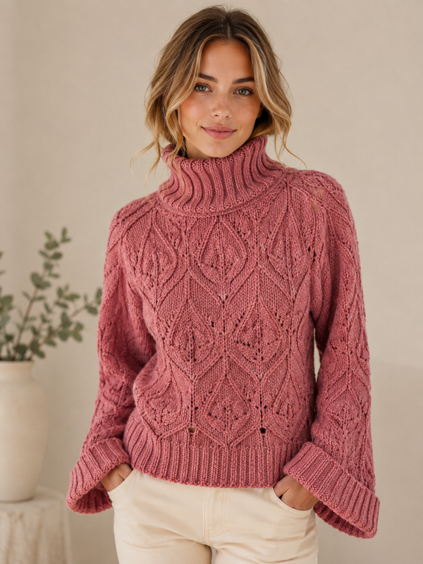 Berries Cuffed Comfort Crew Wool  Pullover - Cotton Candy