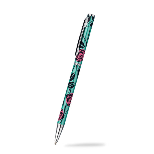 Rennie Mackintosh Rose Garden Green & Pink Pearl Slim Ballpoint Pen