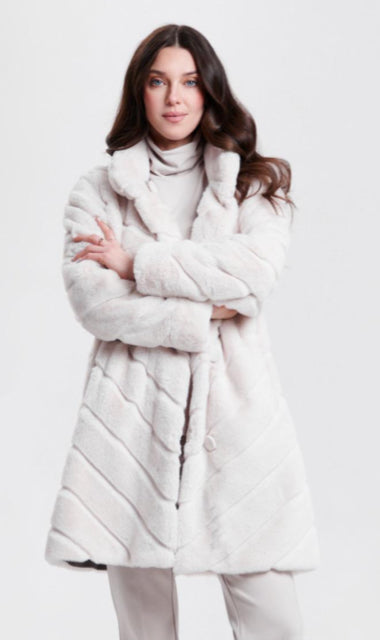 Reversible Faux Fur Rain Coat - Ecru
