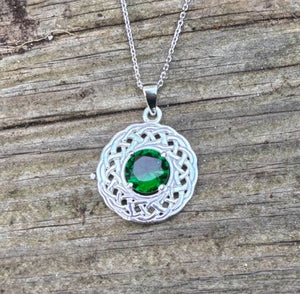 Sterling Silver Celtic Pendant With CZ Green Agate Stone