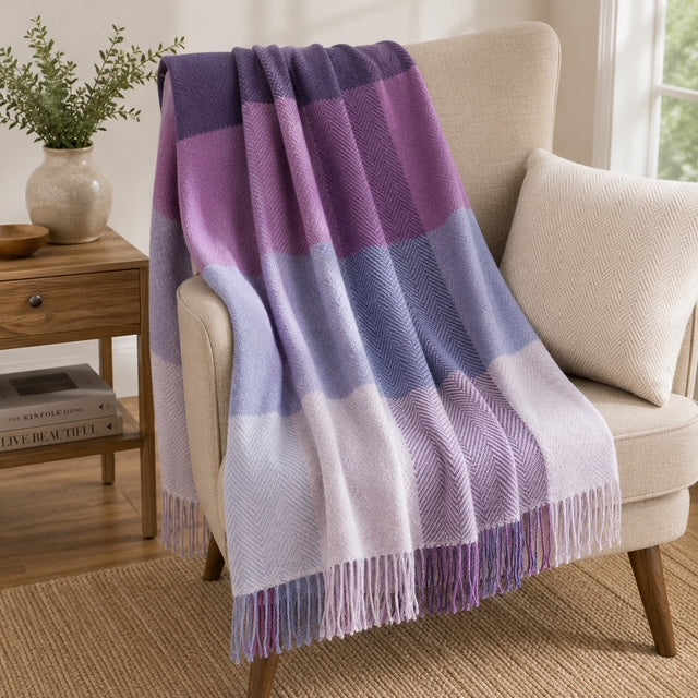 Merino Wool & Cashmere Throw - Purple, Lavender & Lilac Blocks