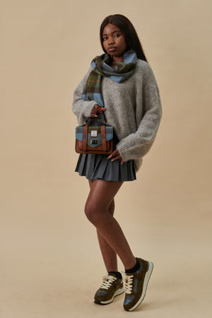 The Mini Satchel - Chestnut & Blue Tartan