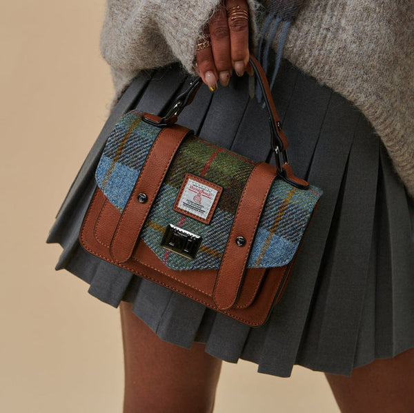 The Mini Satchel - Chestnut & Blue Tartan
