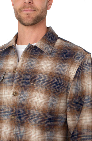 Men's Flap Pocket Over Shirt - Chestnut Ivory Midnight