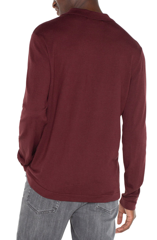 Men's Long Sleeve Knit Polo - Burgundy