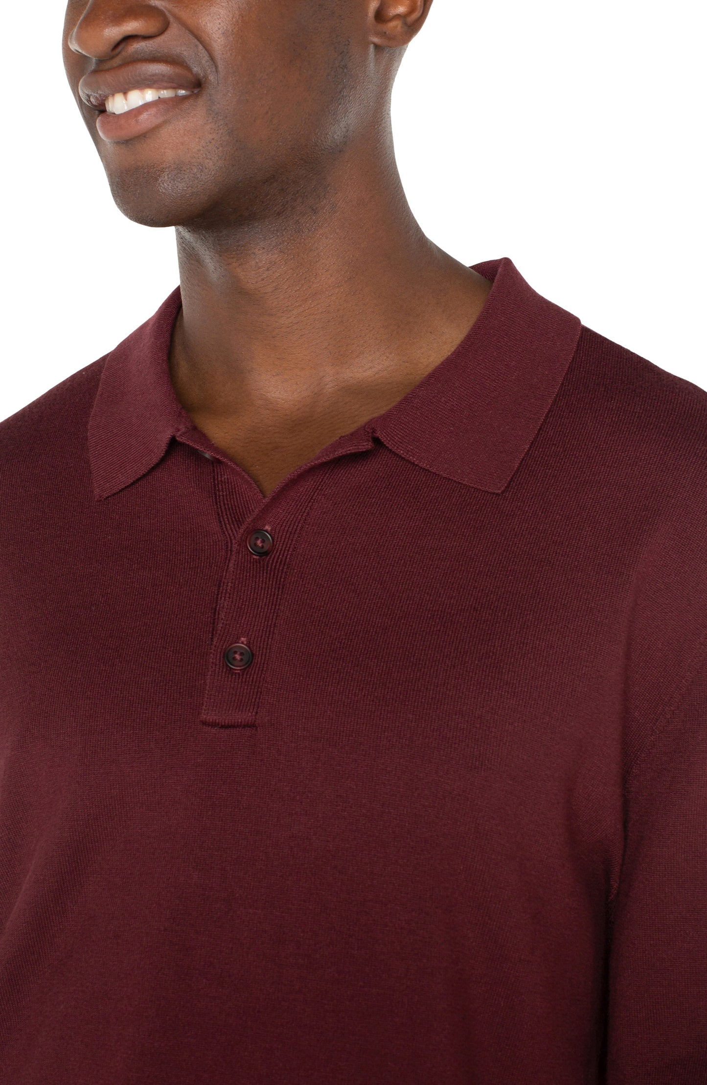 Men's Long Sleeve Knit Polo - Burgundy