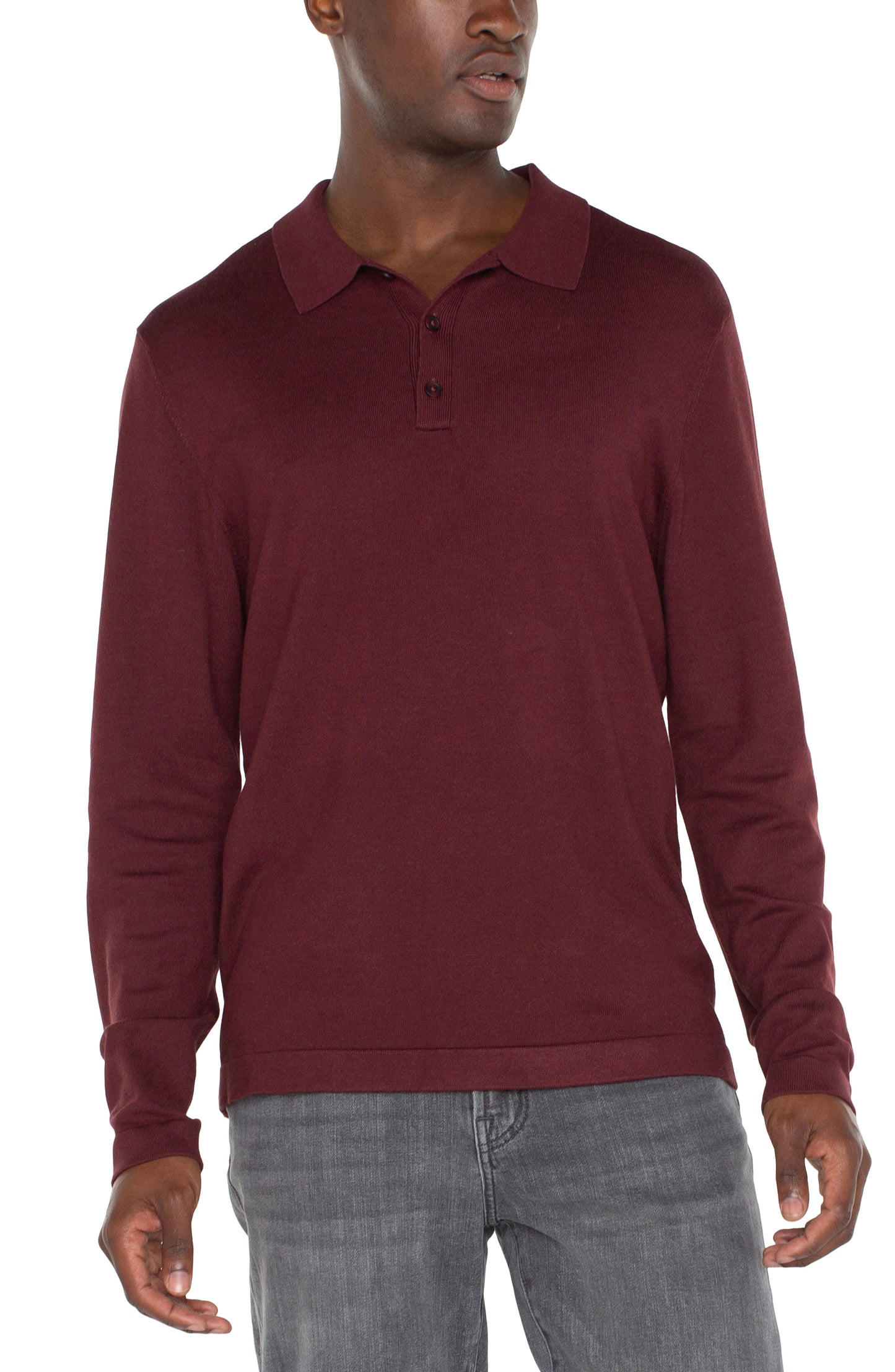 Men's Long Sleeve Knit Polo - Burgundy