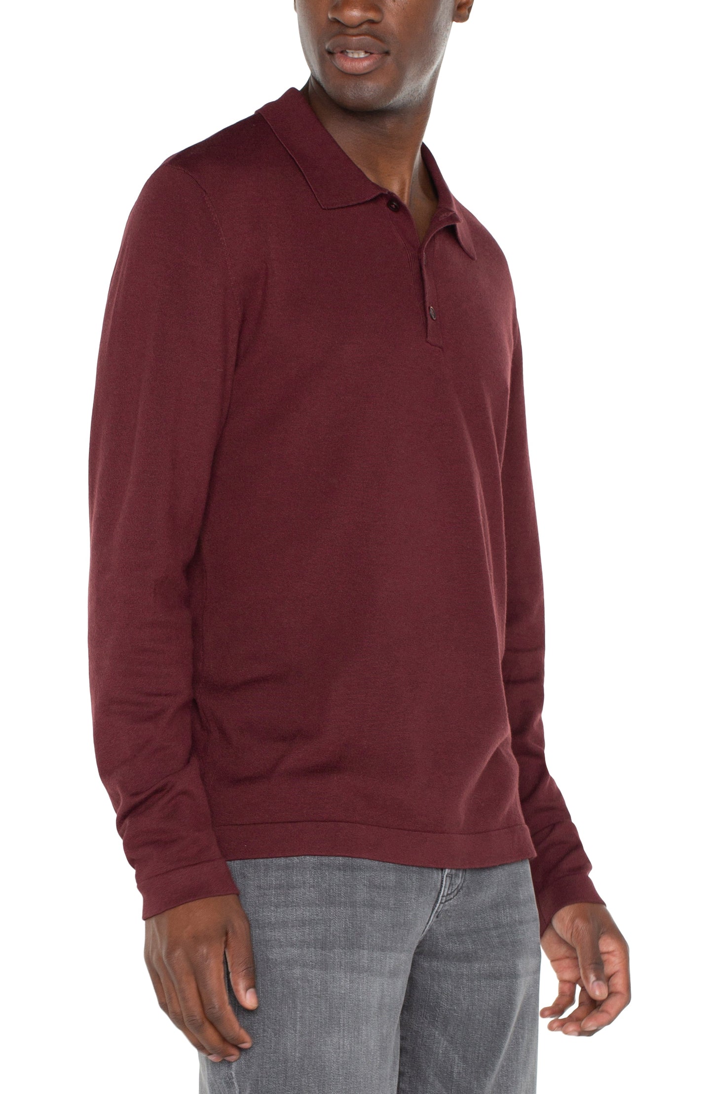 Men's Long Sleeve Knit Polo - Burgundy