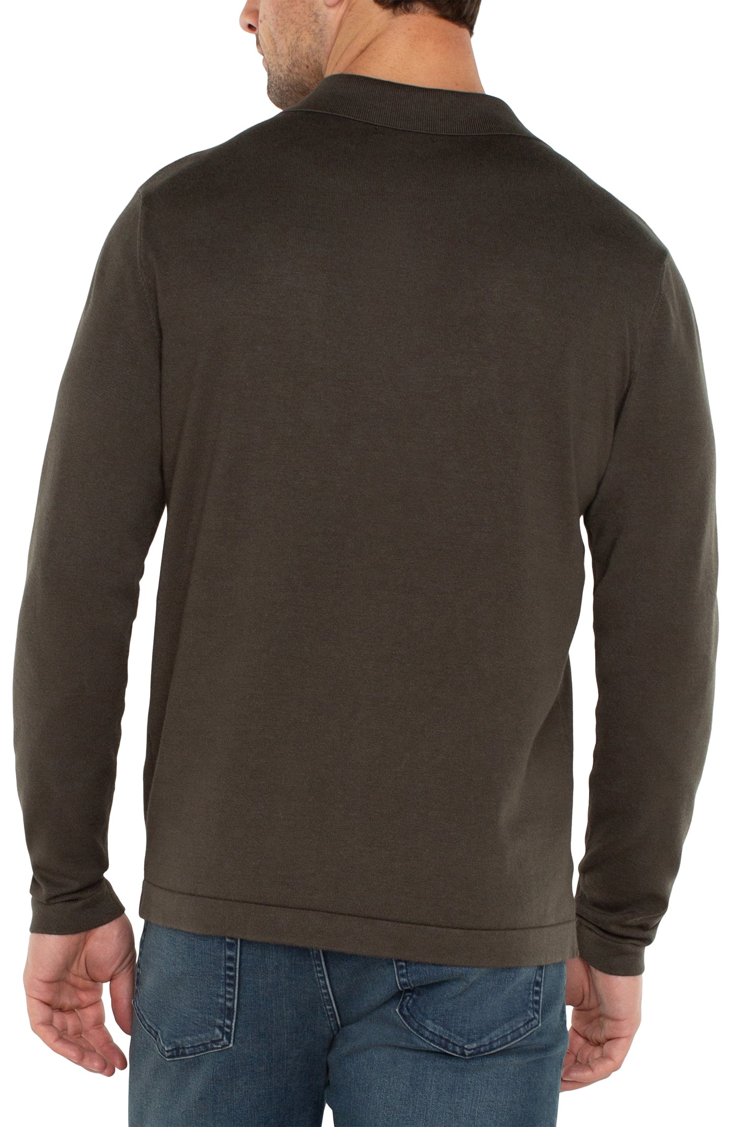 Men's Long Sleeve Knit Polo - Olive