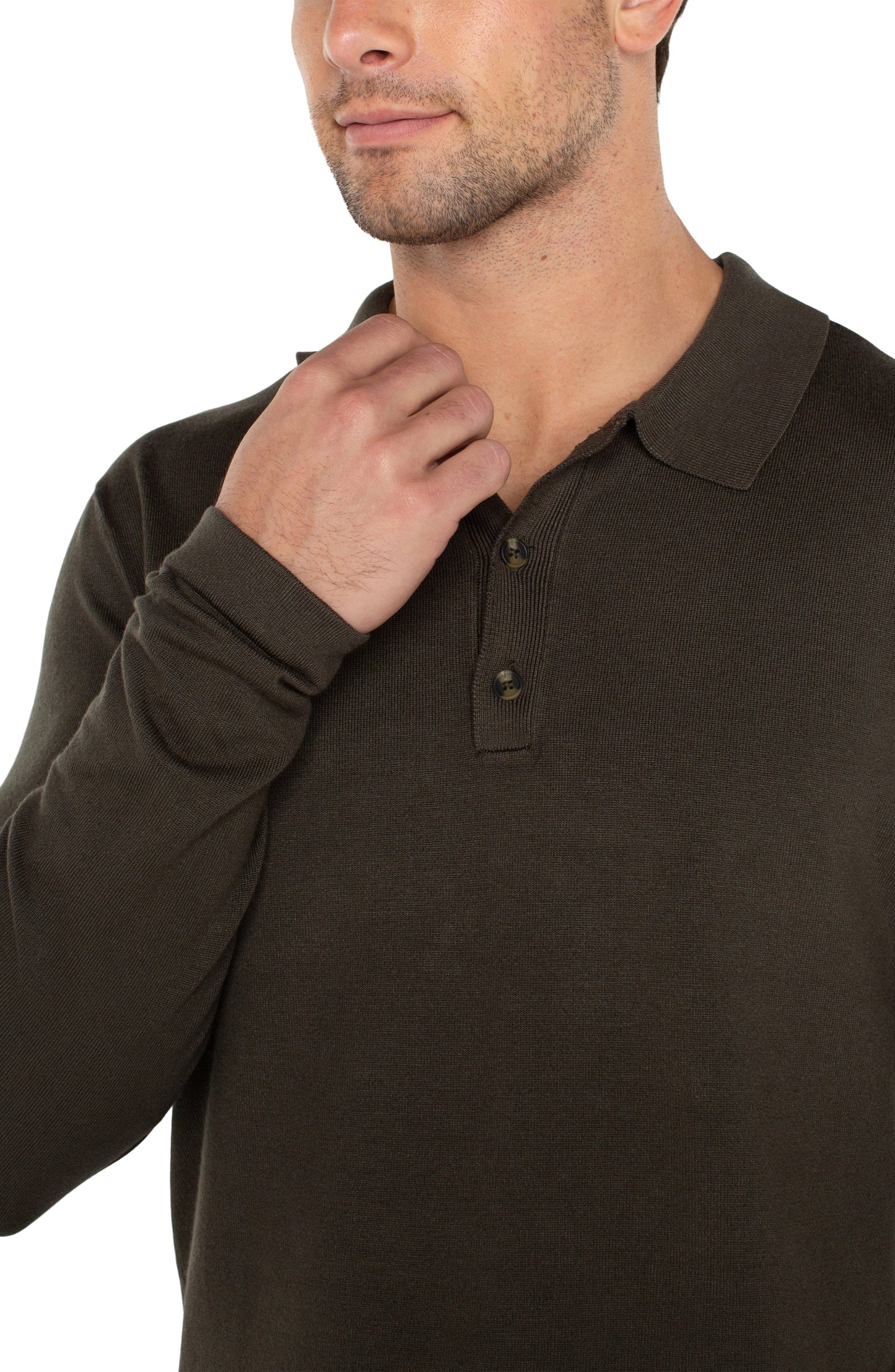 Men's Long Sleeve Knit Polo - Olive