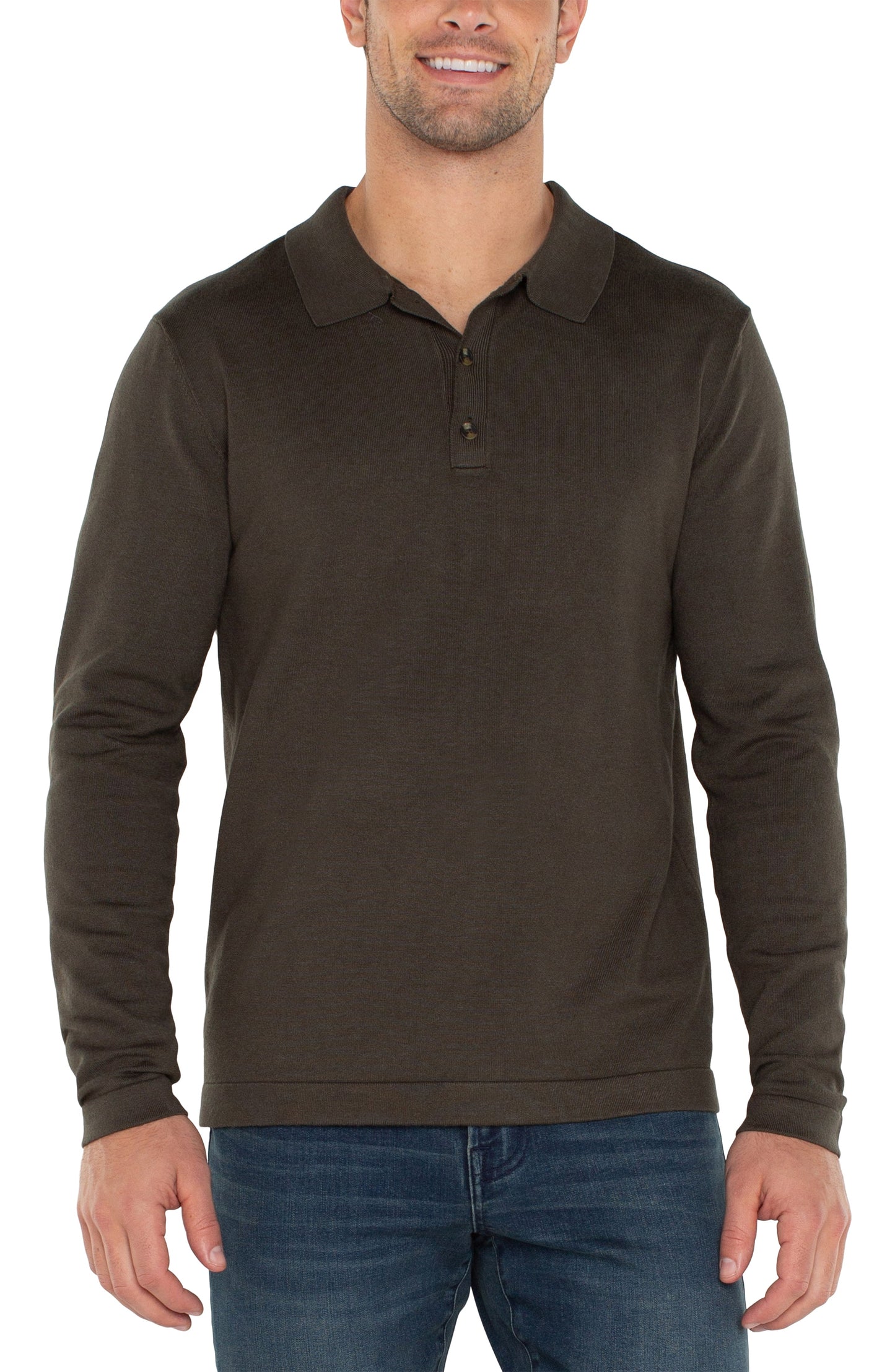 Men's Long Sleeve Knit Polo - Olive