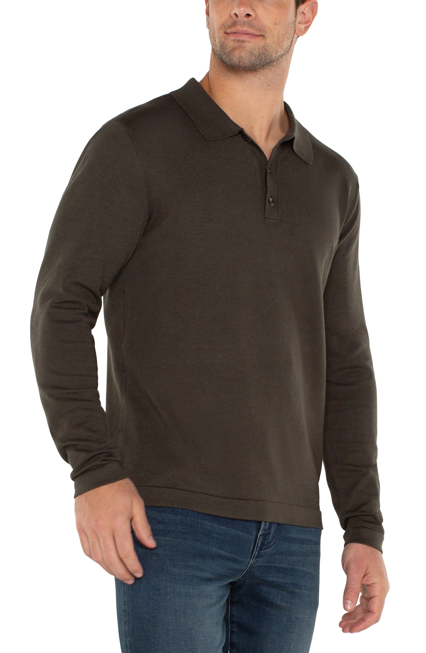 Men's Long Sleeve Knit Polo - Olive