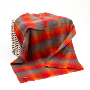 Mohair Throw - Bright Orange, Red & Blue Check Mix