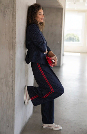 Wide Leg Pleated Trouser With Side Stripe 30" Inseam