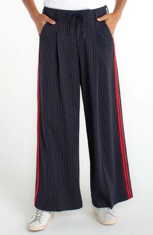 Wide Leg Pleated Trouser With Side Stripe 30" Inseam