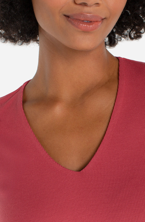 Double Layer V-Neck Rib Knit Top