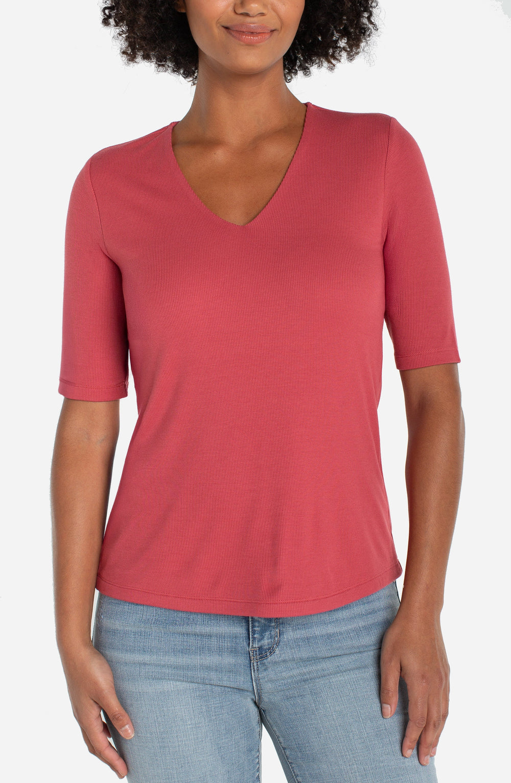 Double Layer V-Neck Rib Knit Top
