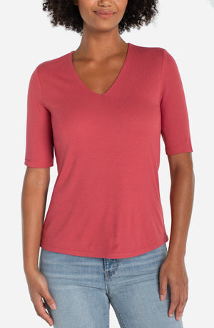 Double Layer V-Neck Rib Knit Top