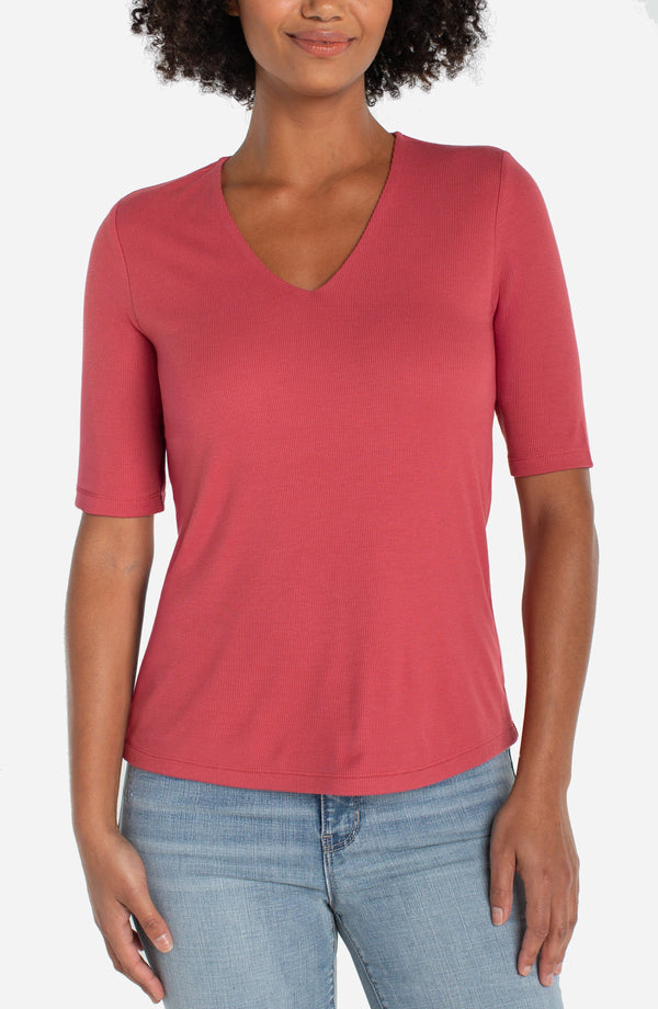 Double Layer V-Neck Rib Knit Top