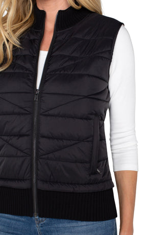 Quilted Front Zip Sweater Vest - Black