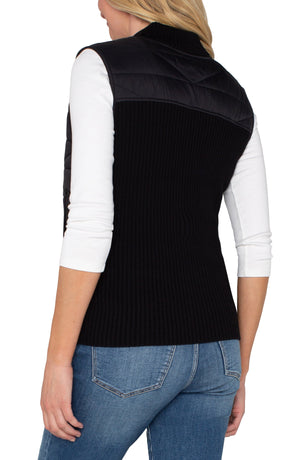 Quilted Front Zip Sweater Vest - Black