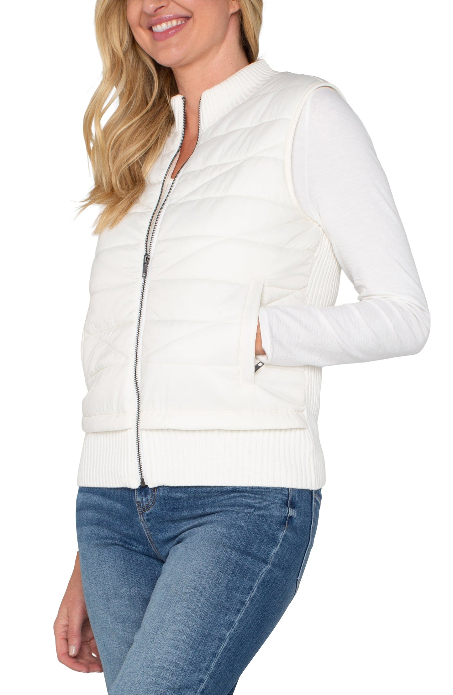 Quilted Front Zip Sweater Vest - Porcelain