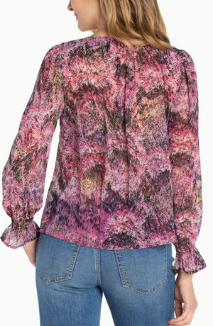 Button Front Woven Top w/ Smocking Sleeve