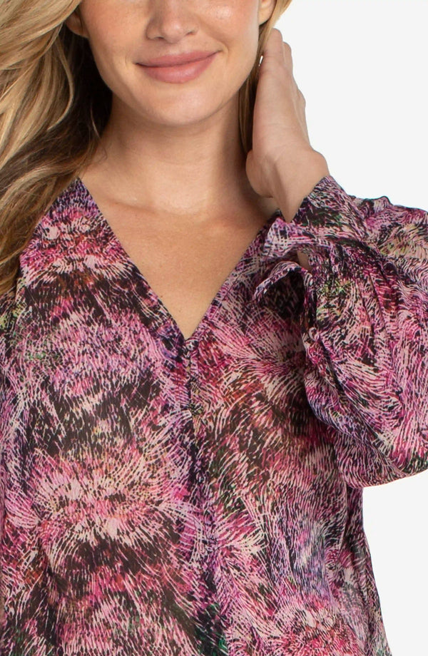 Button Front Woven Top w/ Smocking Sleeve