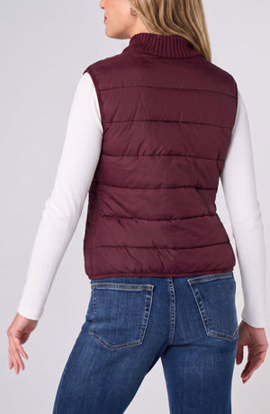 Sleeveless Reversible Zip Front Quilted Sweater Vest  - Dark Oxblood