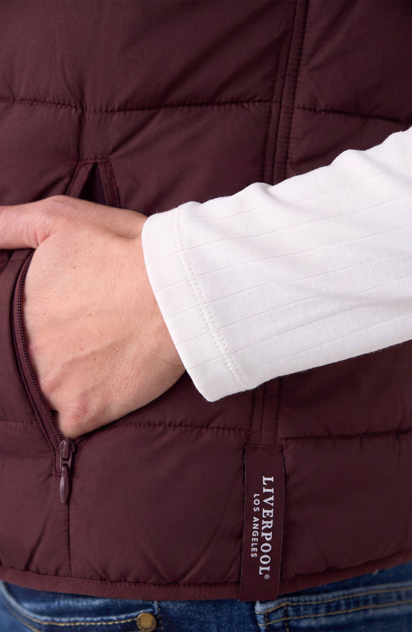 Sleeveless Reversible Zip Front Quilted Sweater Vest  - Dark Oxblood