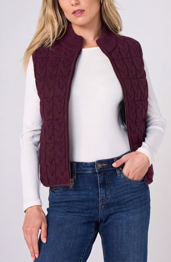 Sleeveless Reversible Zip Front Quilted Sweater Vest  - Dark Oxblood