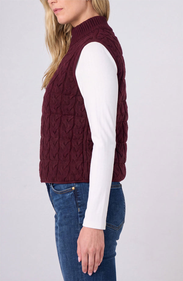 Sleeveless Reversible Zip Front Quilted Sweater Vest  - Dark Oxblood