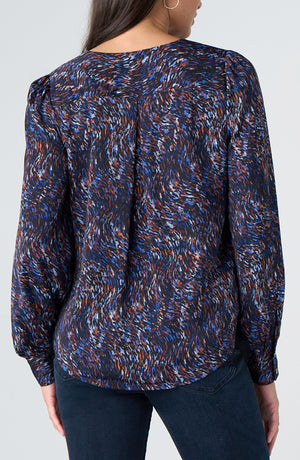Sateen Long Sleeve Woven Blouse w/ Neck Tie