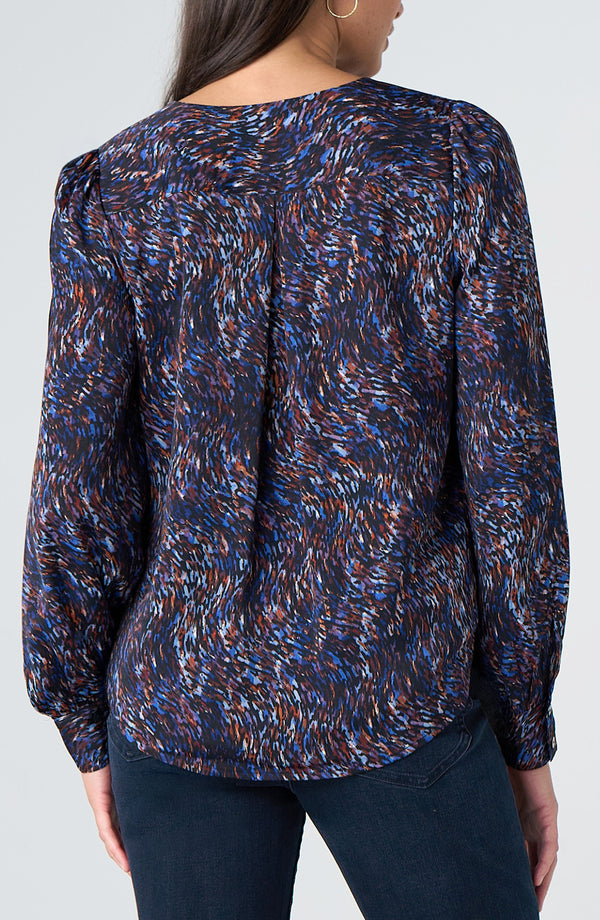 Sateen Long Sleeve Woven Blouse w/ Neck Tie