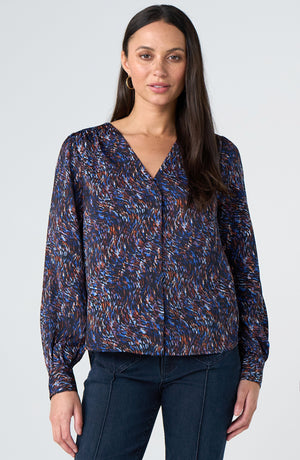 Sateen Long Sleeve Woven Blouse w/ Neck Tie