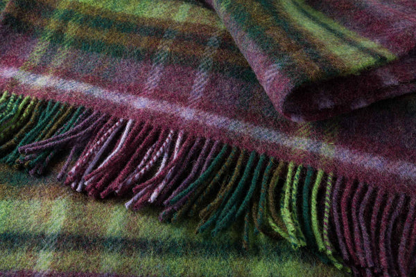Large Irish Wool Blanket - Purple, Green & Lavender Plaid