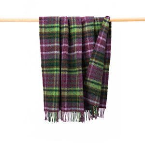 Large Irish Wool Blanket - Purple, Green & Lavender Plaid