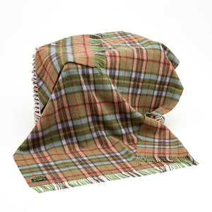 Large Irish Wool Blanket - Pale Green, Beige & Blue Tartan