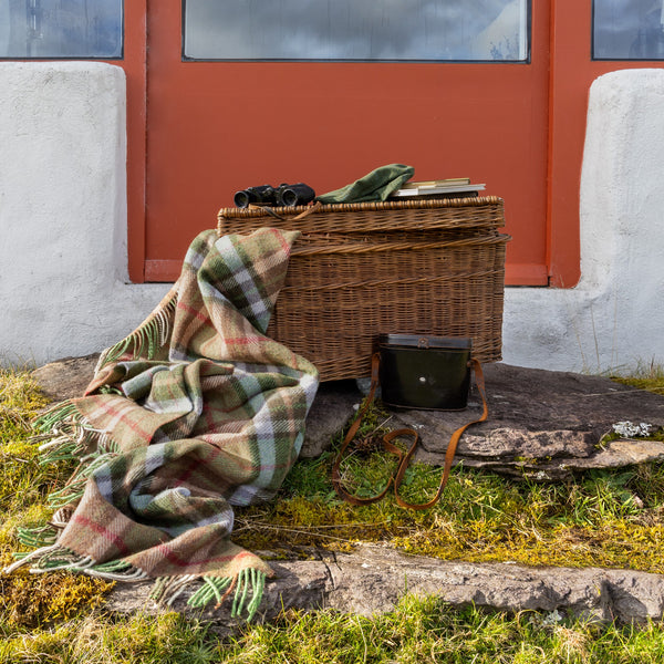Large Irish Wool Blanket - Pale Green, Beige & Blue Tartan