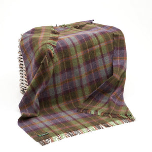 Large Irish Wool Blanket - Green & Purple Mix Tartan