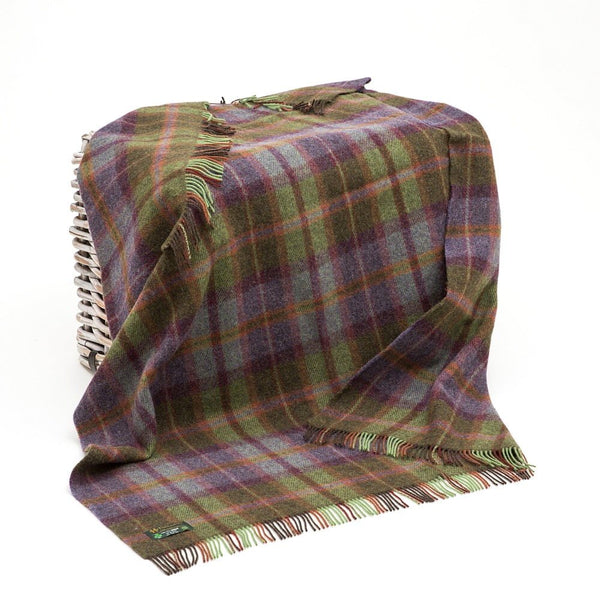 Large Irish Wool Blanket - Green & Purple Mix Tartan