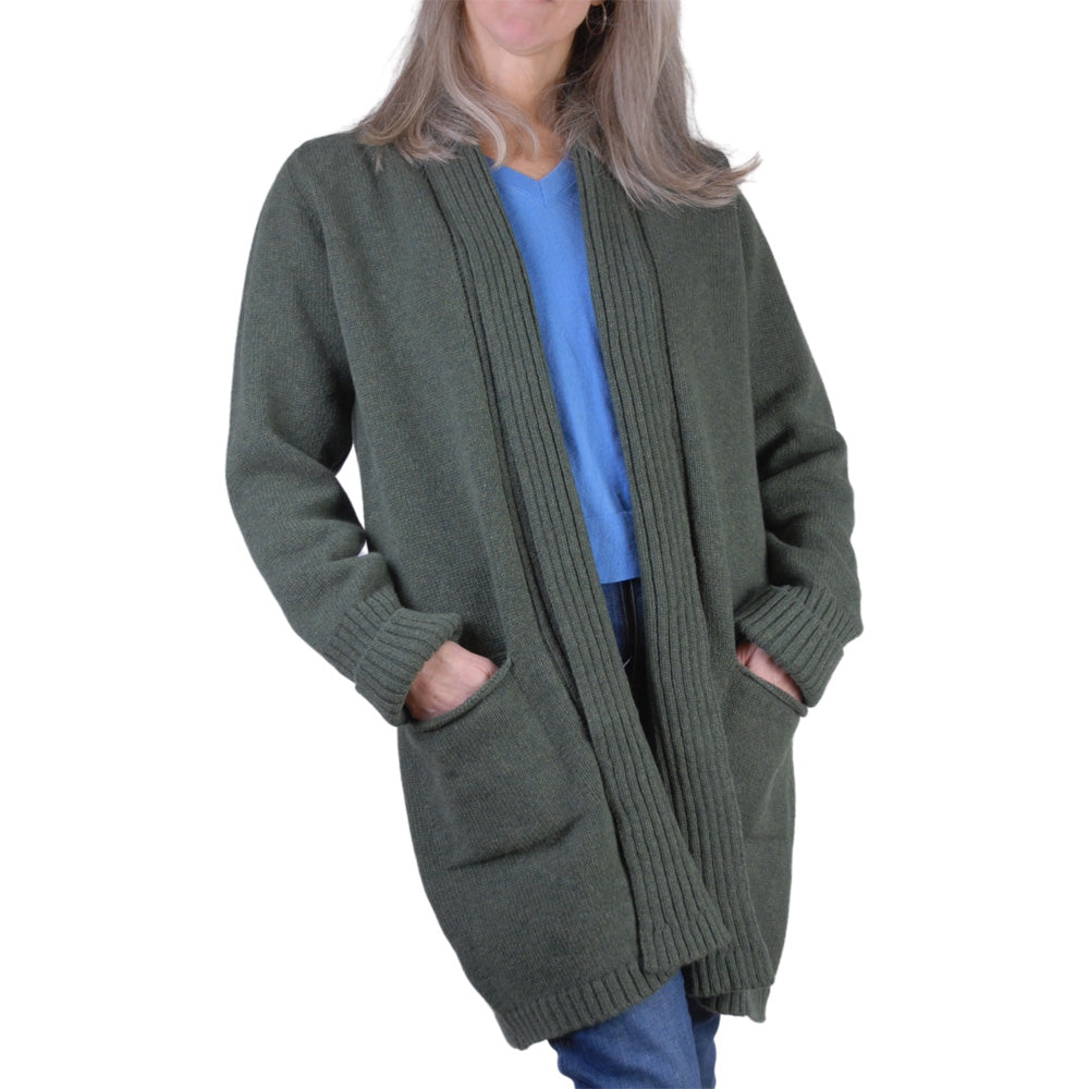 Kerry Rib Edge Long Open Cardigan - Green